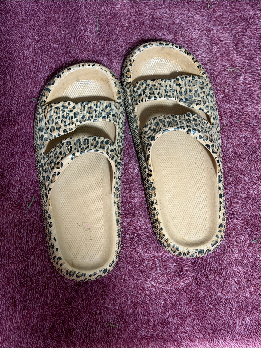 Leopard Print Slide Sandals - Beige and Black